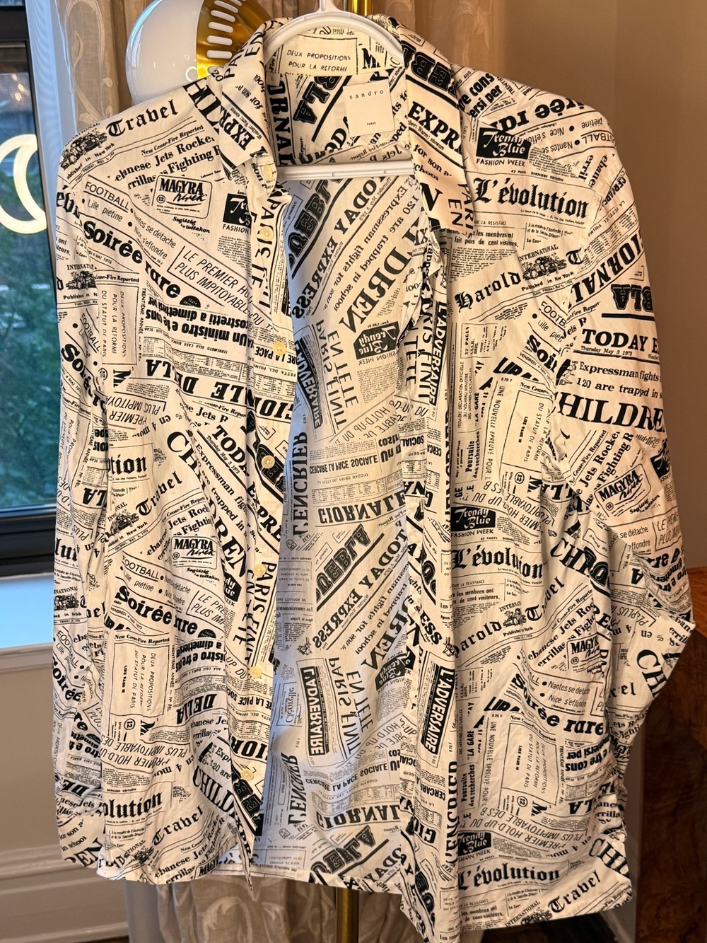 Sandro 
Black & White Newsprint Button-Up Shirt